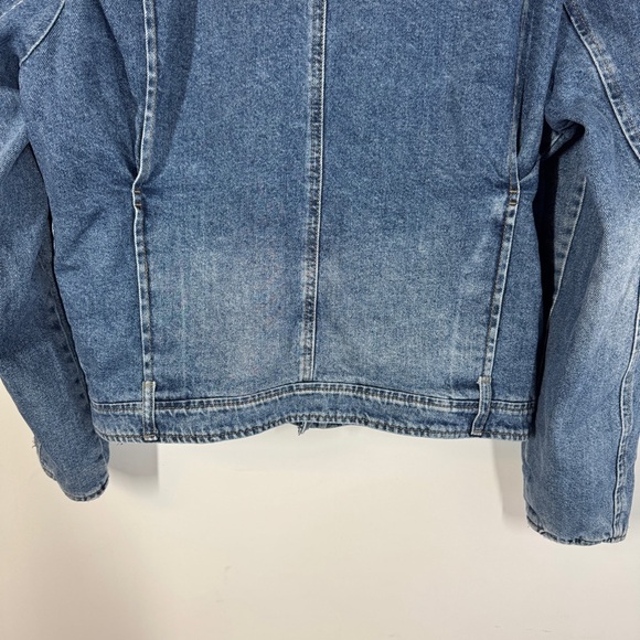 Zara Denim Blue Moto Biker Jean Jacket Distressed Jacket Size L - Picture 9 of 13